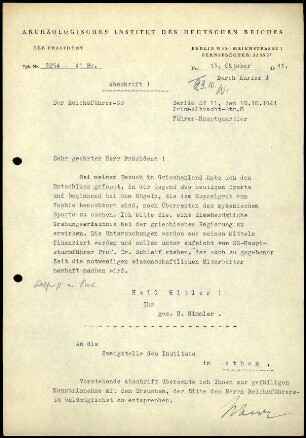 M. Schede an DAI Athen