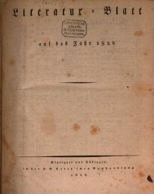 Morgenblatt für gebildete Stände. Literatur-Blatt. 1828