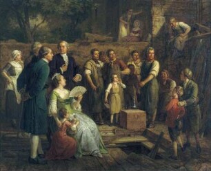 Die Grundsteinlegung beim Umbau von Goethes Elternhaus 1755