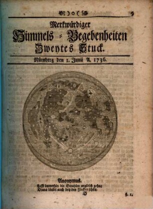 Merkwürdiger Himmels-Begebenheiten Stück ..., 1736,2 (Juni)