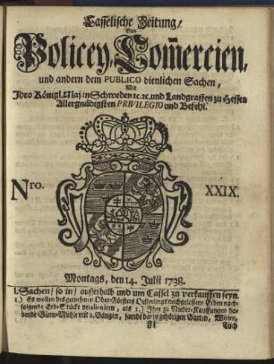 Nro. XXIX, Montags, den 14. Julii 1738