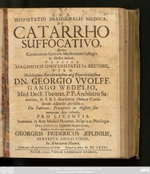 Disputatio Inauguralis Medica, De Catarrho Suffocativo