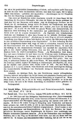 654-655, Oswald Külpe. Erkenntnistheorie und Naturwissenschaft. 1910 / Narziß Ach. Über den Willen. 1910