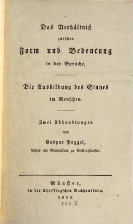 Das Verhältniß zwischen Form und Bedeutung der Sprache