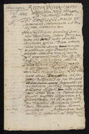 Todesanzeige des Georg Schreyer, Aulae Bebenhusanae et Blaubyrensis Praefectus, 1622.