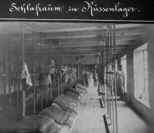 Erster Weltkrieg - "Kriegsansichten aus den Vogesen". "Schlafraum im Russenlager" (Schirmeck/Dép. Bas-Rhin)