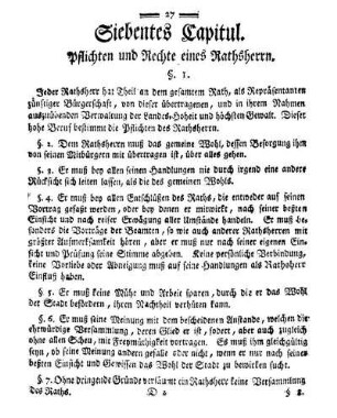 Siebentes Capitul. Pflichten und Rechte eines Rathsherrn.