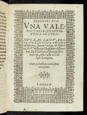 Oratio valedictoria scholae Lavinganae Joannis Georgii à Rotenhan