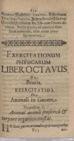 Exercitationum Physicarum Liber Octavus. De Brutis.