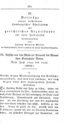 III. Beiträge einiger verstorbenen Hamburgischer Physicorum zur gerichtlichen Arzneikunde aus ihren Handschriften