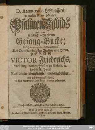 Ambrosius Lobwassers in teutsche Reime gebrachte Psalmen Davids