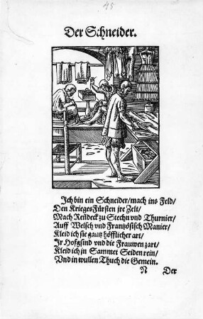 Amman, Jost: Der Münzmeister. Holzschnitt; 164 x 115 mm (Blattgröße). Aus: Sachs, Hans: Eygentliche Beschreibung Aller Stände auff Erden. Hoher vnd Nidriger, Geistlicher vnd Weltlicher, Aller Künsten, Handwercken vnd Händeln, [et]c. vom grösten biß zum kleinesten, Auch von jarem Ursprung, Erfindung vnd gebreuchen. Franckfurt am Mayn: Sigmund Feyerabend, 1568. Dresden: SLUB Lit.Germ.rec.B.2039