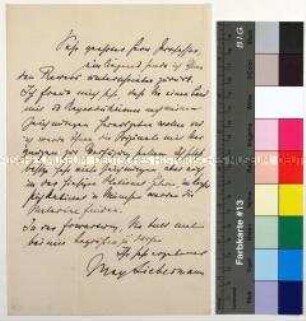 Eigenhändiger Brief von Max Liebermann an Hans W. Singer in Dresden über die Veröffentlichung seiner Zeichnungen, mit Beilagen; Berlin, 28. Febr. 1911