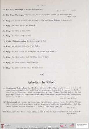 Arbeiten in Silber (Nr. 231 - 286)