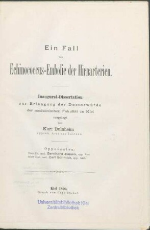 Ein Fall von Echinococcus-Embolie der Hirnarterien