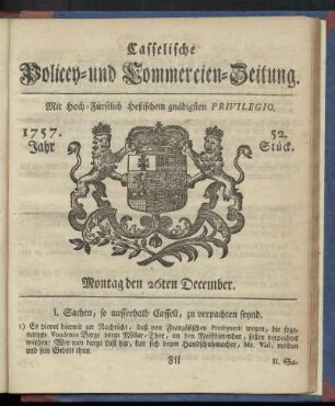 52. Stueck, Montag den 26ten December 1757