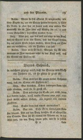 Viertes Gespräch, in welchem gezeigt wird, daß die Sonne wirklich ein Fixstern sei, ob sie gleich so groß ist