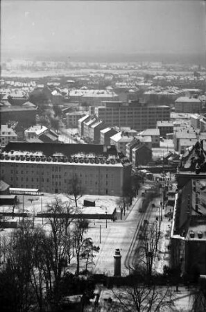 Freiburg: Blick vom Schlossberg zum Karlsplatz und zur Friedrichstraße