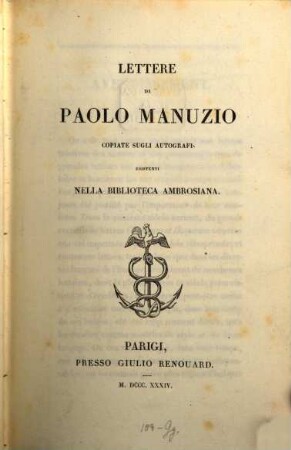 Lettere di Paolo Manuzio copiate sugli autografi esistenti nella biblioteca Ambrosiana
