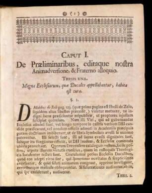 Caput I. De Praeliminaribus, editaque nostra Animadversione, ...