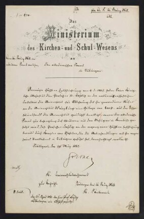 Ministerium des Kirchen- und Schul-Wesens. 14.3.1865