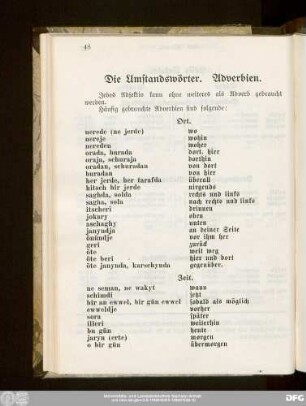 Die Umstandswörter. Adverbien.
