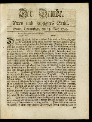 Drey und sechzigstes Stück. Berlin, Donnerstags, den 15. May 1749