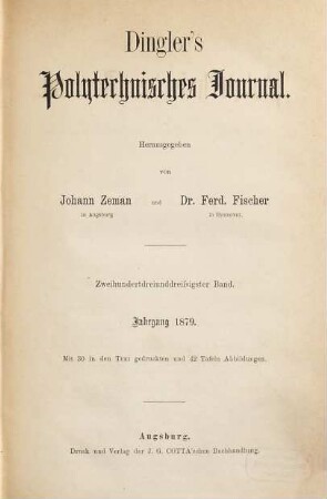 Dingler's polytechnisches Journal, 233. 1879 = 5. Reihe Bd. 33