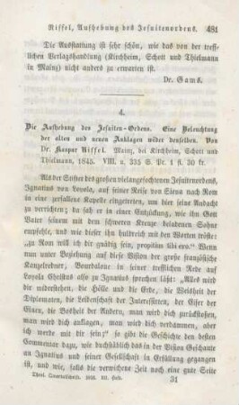 481-487 [Rezension] Riffel, Caspar, Die Aufhebung des Jesuiten-Ordens