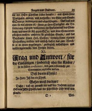 XI. Frag und Antwort/ für die Einfältigen/ ...