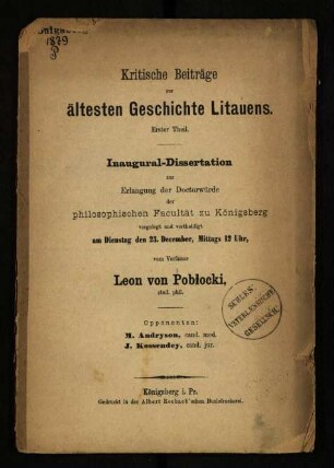 Kritische Beiträge zur ältesten Geschichte Litauens