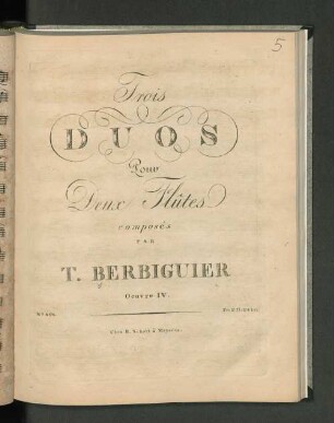 Trois Duos pour Deux Flûtes composés par T. Berbiguier
