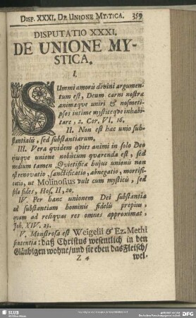 Disputatio XXXI. De Unione Mystica