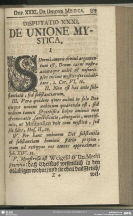 Disputatio XXXI. De Unione Mystica