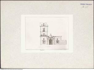 Teilansicht der Fassade zur Via Gregoriana und der Gartenmauer des Palazzo Zuccari - Palazzo Zuccari, Rechter Teil der Fassade und Maskenportal der Gartenfassade