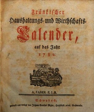 Fränkischer Haushaltungs- und Wirthschafts-Calender : auf d. Jahr .., 1781