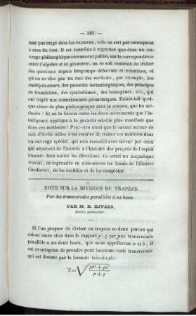 Note sur la division du trapèze.