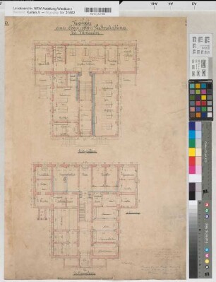 Münster (Münster) Neubau eines Chemischen Laboratoriums Grundrisse von Keller- und Erdgeschoß 1878 1 : 100 70 x 52 kol. Zeichnung (?) Staatshochbauamt Münster