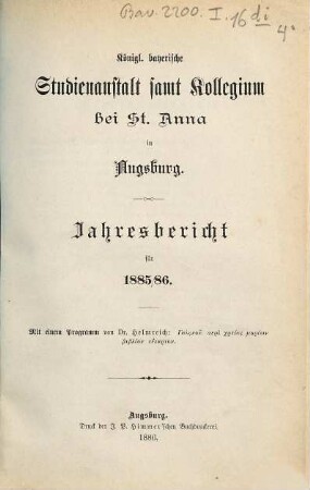 Jahresbericht : für d. Schuljahr .... 1885/86 (1886)