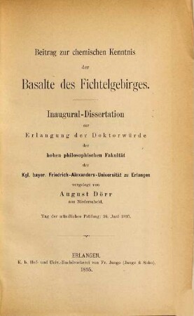 Beitrag zur chemischen Kenntnis der Basalte des Fichtelgebirges