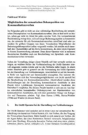 Möglichkeiten der semantischen Dekomposition von Kommunikationsverben