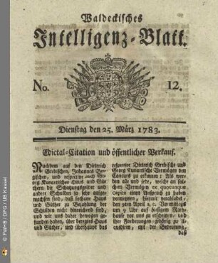 No. 12, Dienstag den 25. März 1783
