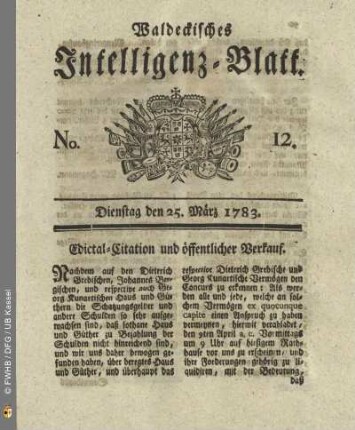 No. 12, Dienstag den 25. März 1783