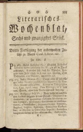Literarisches Wochenblat, Sechs und zwanzigstes Stück.