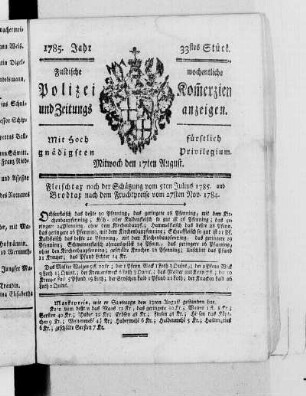 33tes Stück., Ausgabe vom 17. August 1785
