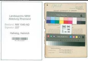 Entnazifizierung Heinrich Hahsing , geb. 17.02.1911 (Arbeiter)