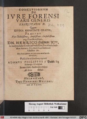 Conclusionum De Iure Forensi Varii Generis Exercitatio X.