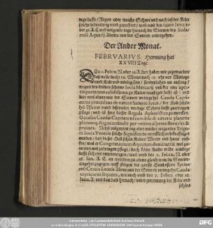 Der Ander Monat. Februarius. Hornung hat XXVIII Tage.