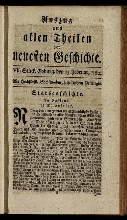 VII. Stück. Coburg, den 13. Februar, 1762.