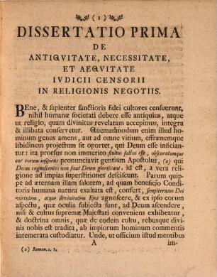 Dissertationes De Censura Librorum Et Propositionum In Negotiis Religionis